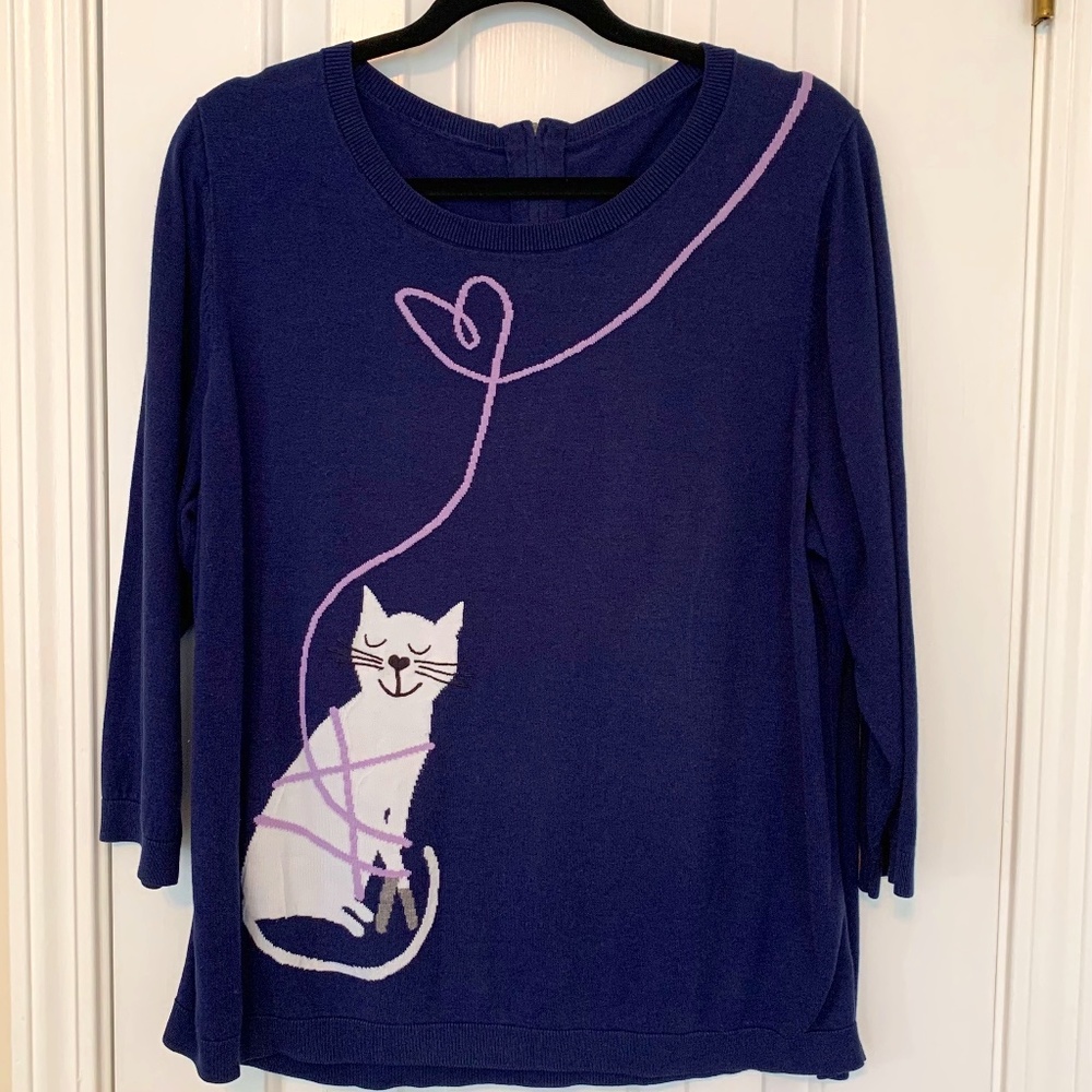 TALBOTS Adorable Navy Blue Cat Sweater! SZ 1X
